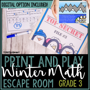 Preview of 3rd Grade Winter Math Escape Room Breakout Activity Digital & Printable