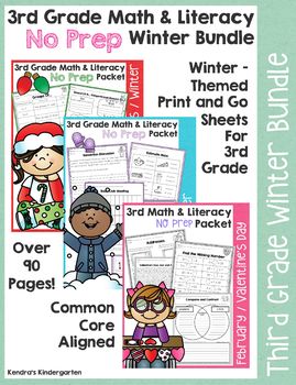 Preview of Third Grade Winter Math & Literacy Common Core No Prep Bundle