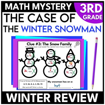 Preview of 3rd Grade Winter Math Mystery | Third Grade Math Review Worksheets Escape Room