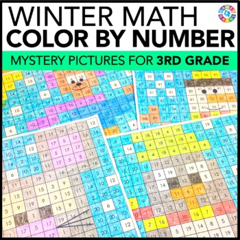 Preview of 3rd Grade Winter Math Activities Coloring by Number Worksheet Pages Word Problem
