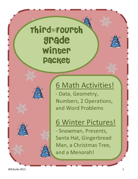 Preview of 3rd & 4th - Large Winter/Christmas Packet - Math Coloring Pictures -6 Activities