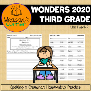 Preview of 3rd Grade Wonders 2020 Unit 1 Week 2 Spelling and Grammar Practice