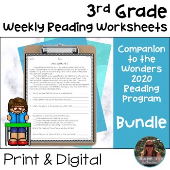 Preview of 3rd Grade Wonders 2020 Weekly Reading Worksheets Bundle - Print and Digital