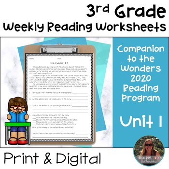 Preview of 3rd Grade Wonders 2020 Weekly Reading Worksheets Unit 1 - Print and Digital