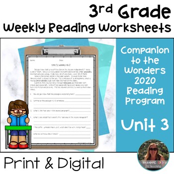 Preview of 3rd Grade Wonders 2020 Weekly Reading Worksheets Unit 3 - Print and Digital