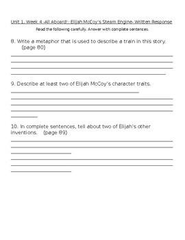 All Aboard! Elijah McCoy's Steam Engine Comprehension Questions--Wonders  Reading