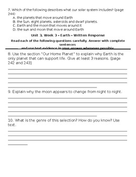 3rd Grade Wonders Earth Selection Test Unit 3 Week 3 By Grayline