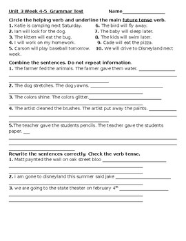 3rd Grade Wonders-GRAMMAR Unit 3 Weeks 4-5 grammar assessment by Grayline