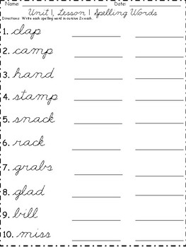 3rd grade wonders spelling words units 1 6 cursive practice by