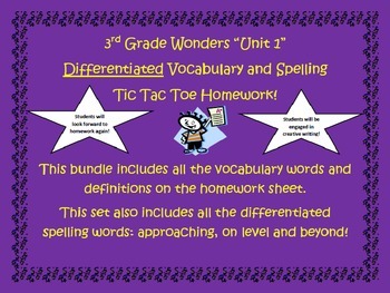 Preview of 3rd Grade Wonders UNIT 1 Differentiated Vocabulary Spelling Homework