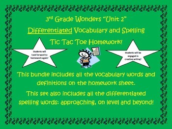 Preview of 3rd Grade Wonders UNIT 2 Differentiated Vocabulary Spelling Homework