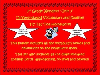 Preview of 3rd Grade Wonders UNIT 3 Differentiated Vocabulary Spelling Homework