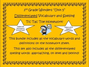 Preview of 3rd Grade Wonders UNIT 5 Differentiated Vocabulary Spelling Homework