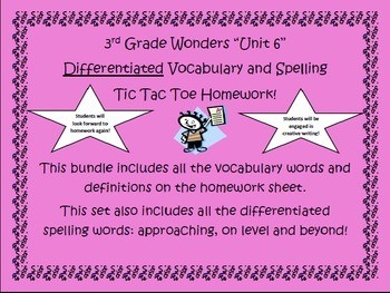 Preview of 3rd Grade Wonders UNIT 6 Differentiated Vocabulary Spelling Homework