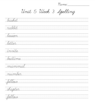 3rd Grade: Wonders Unit 5 Spelling Cursive by Kaylee Vander Wilt