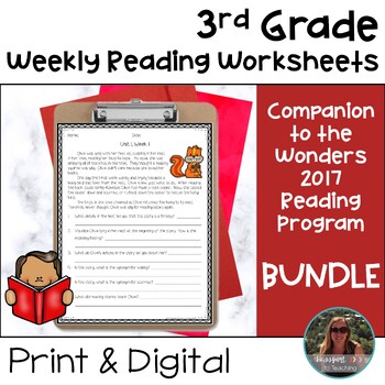 Preview of 3rd Grade Wonders 2017 Weekly Reading Worksheets Bundle Print and Digital