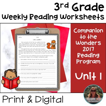 Preview of 3rd Grade Wonders 2017 Weekly Reading Worksheets Unit 1 Print & Digital