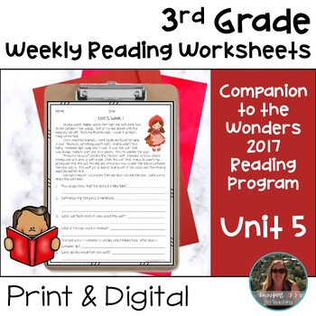 Preview of 3rd Grade Wonders 2017 Weekly Reading Worksheets Unit 5 Print and Digital