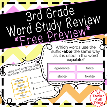 Preview of 3rd Grade Word Analysis Test Prep Boom Cards FREE PREVIEW