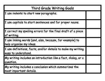 3rd Grade Writing Goals Student Checklist by Jonesie | TpT