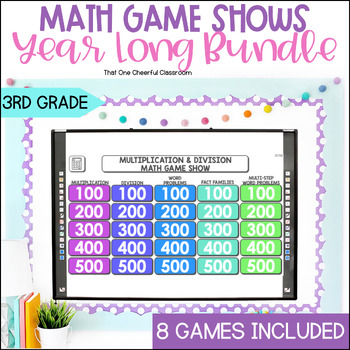 Preview of 3rd Grade Year Long Math Game Shows Bundle - Multiplication, Division, Fractions