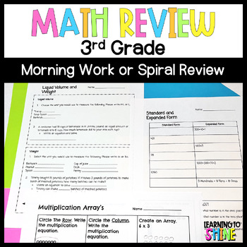 Preview of 3rd Grade Year Long Math Worksheets | Morning Work or Spiral Review