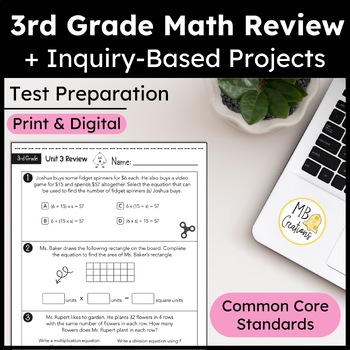 Preview of 3rd Grade End of the Year Math Review iReady Test Prep Worksheets/Project/Slides