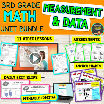 Preview of 3rd MEASURE & DATA BUNDLE | Tons of VIDEO LESSONS and Resources | VIRTUAL