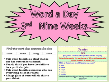 Preview of WORD A DAY 3rd Nine Weeks Vocabulary Grammar Parts of Speech