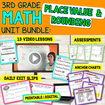 Preview of 3rd PLACE VALUE & ROUNDING BUNDLE | Tons of VIDEO LESSONS & Resources | VIRTUAL