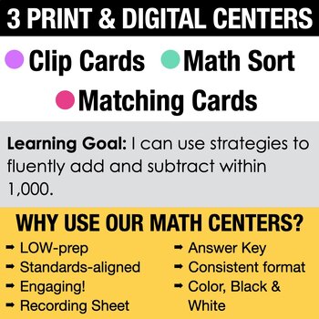 3rd - Addition & Subtraction Math Centers - Math Games by Math Tech ...