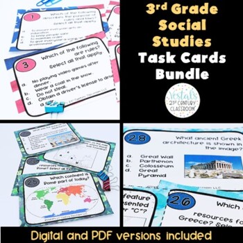 Preview of 3rd Grade Social Studies Task Cards Bundle (VA SOL Aligned) {Digital & PDF}