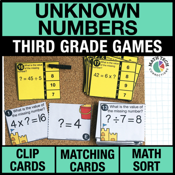 Preview of 3rd Grade Unknown Numbers in Equations Centers - 3rd Grade Math Games