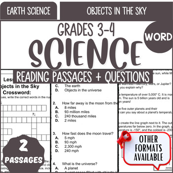 Preview of Objects in the Sky 3rd and 4th Grade Earth Science Reading Word Document