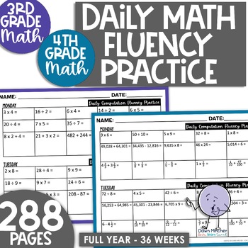 Preview of 3rd and 4th Grade Daily Math Fact Fluency Worksheets Bundle 