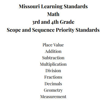 Preview of 3rd and 4th Grade Missouri Math Learning Standards Scope and Sequence Visual =