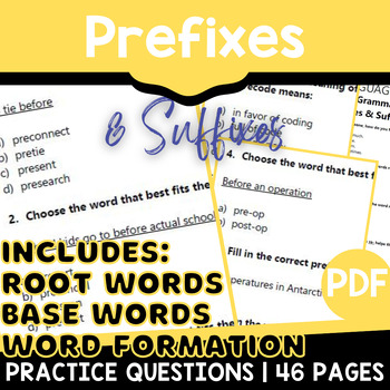 Preview of 3rd and 4th Grade Prefixes and Suffixes Worksheets Root Words and Base Words