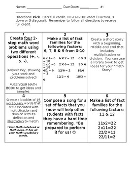 Preview of 3rd and 4th grade Multiplication and Division Choice Board