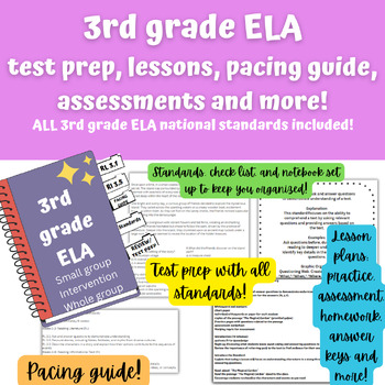 Preview of 3rd grade ELA lessons, pacing guide, assessments and more! 247 pages!