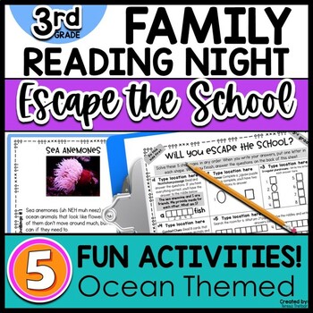 Preview of Family Reading Night 3RD GRADE Escape the School OCEAN THEME