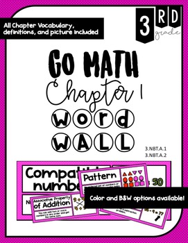 Preview of 3rd grade GO Math Vocabulary Word Wall- Chapter 1