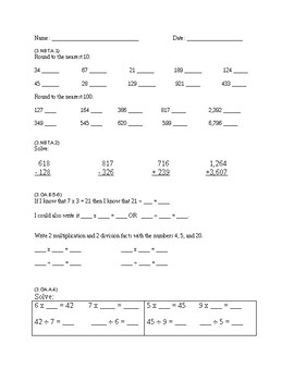 3rd grade Math Review Sheet (common core) by Sarah Cronin | TPT