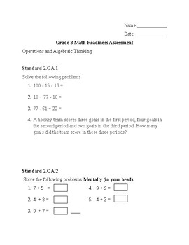Preview of 3rd grade Math Pre-assessment