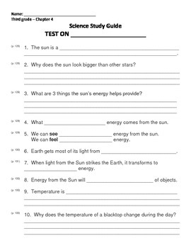 Preview of 3rd grade NG Earth Science - Properties of the Sun (Ch 4) Study Guide Review PDF