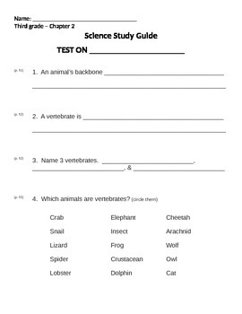 Preview of 3rd grade NG Life Science - Animals (Ch 2) Study Guide Review word