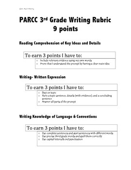 Preview of 3rd grade PARCC writing rubric- student friendly words