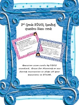 Preview of 3rd grade Reading STAAR question stem cards by TEKS standards