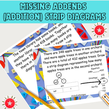 Preview of 3rd Grade Math Addition and Subtraction Strip Diagrams missing addend Test Prep