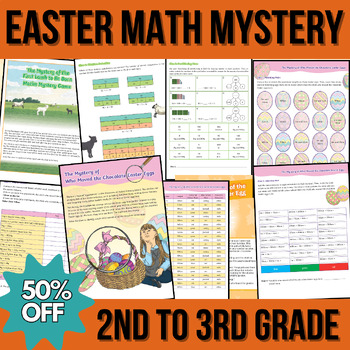 Preview of 3rd grade easter math mystery,math mystery spring,Easter Math Mystery Game craft