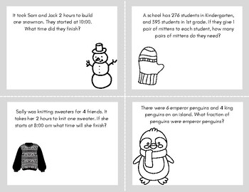 Preview of 3rd grade math winter word problem task cards